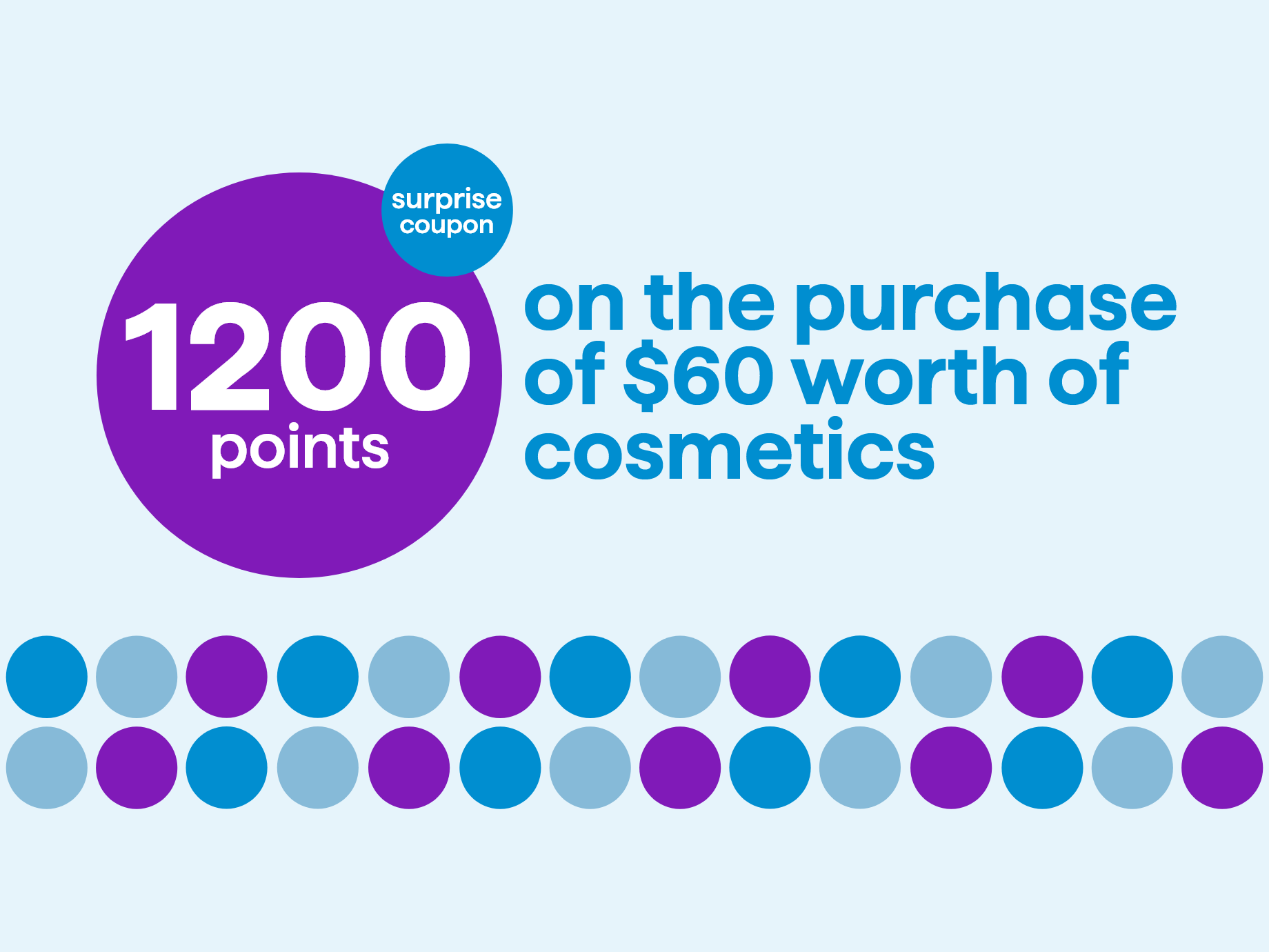 Surprise coupon - 1200 points on the purchase of $60 worth of cosmetics