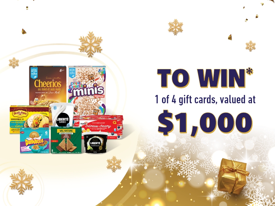 TO WIN*  1 of 4 gift cards, valued at $1,000
