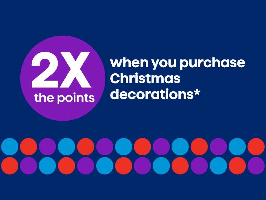 Get 2x the points when you purchase Christmas decorations