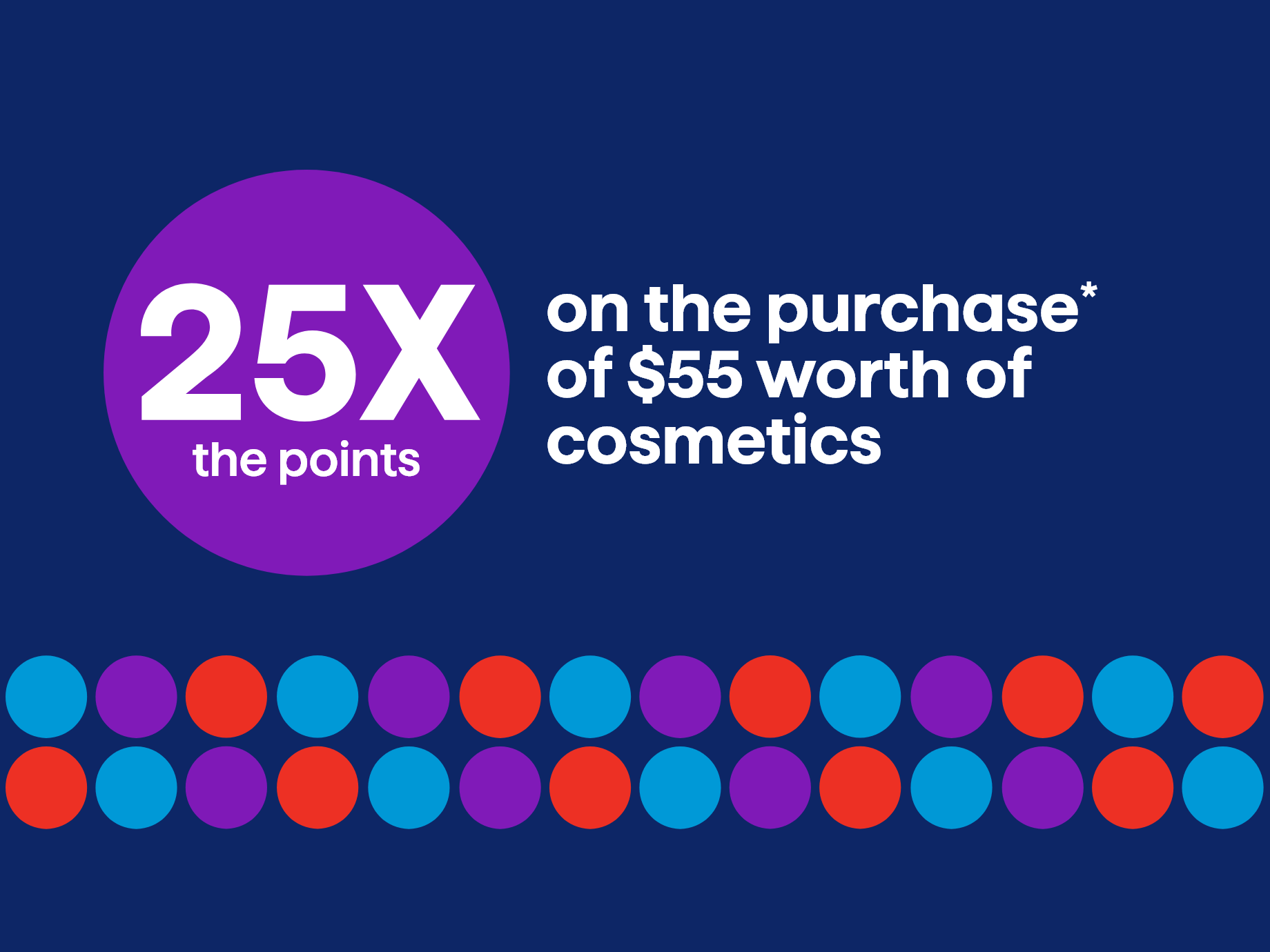 25X the points on the purchase* of $55 worth of cosmetics