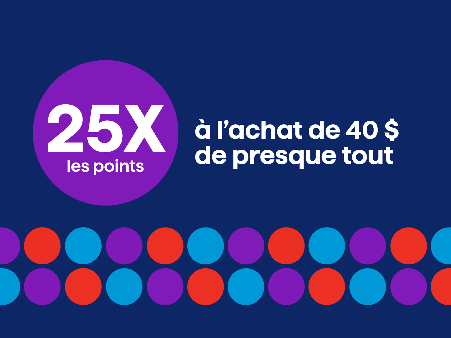 25X les points à l'achat de 40 $ de presque tout