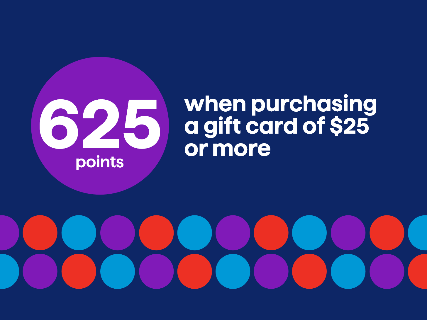 625 points when purchasing a gift card of $25 or more